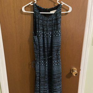LOFT Geometric Print Sleeveless Dress Size 8 Blue/Teal Black Knee Length